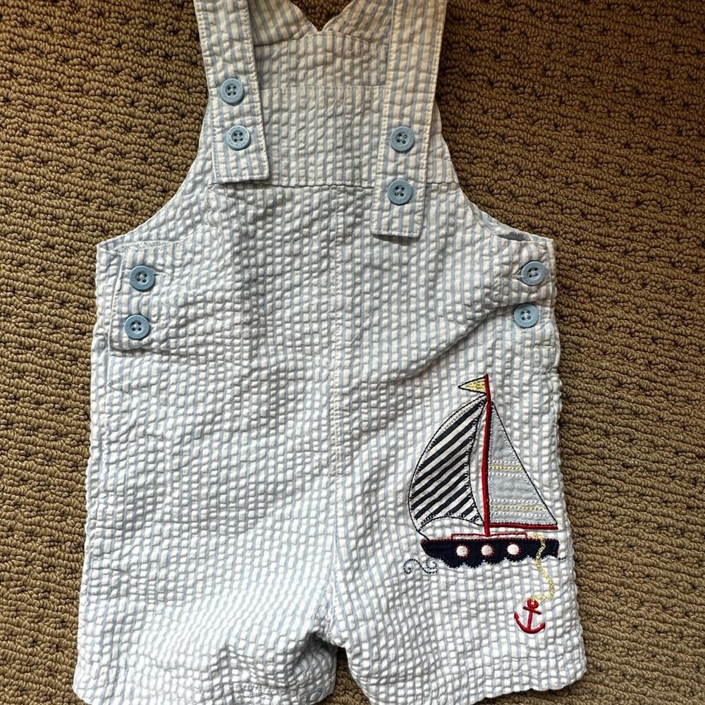 Nautical Shorts Overalls | Seersucker | 18 Months
